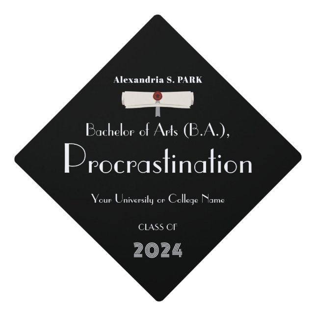 Funny Modern Black and White Graduation Cap Topper (Front)