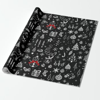 Funny Modern Black White Holiday Christmas Pattern Wrapping Paper by bestipadcasescovers at Zazzle