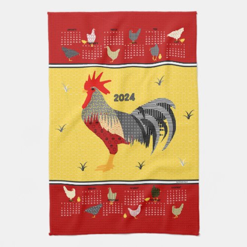 Funny Modern Chicken 2024 Calendar Kitchen Towel