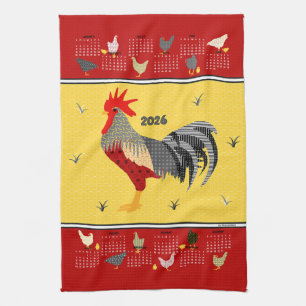 Funny Modern Chicken 2026 Calendar Kitchen Towel