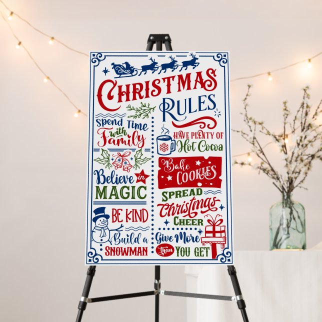 Funny Modern Christmas Rules Foam Board (In Situ (Stand))