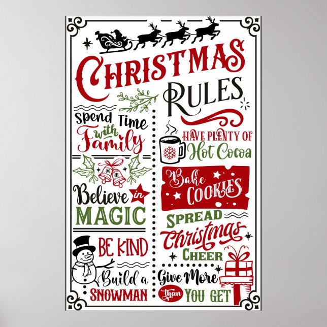 Funny Modern Christmas Rules Poster Sign (Front)