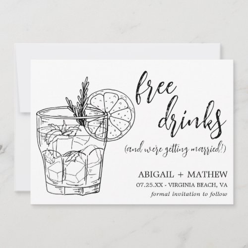 Funny Modern Cocktail Sketch Trendy Photo Wedding Save The Date