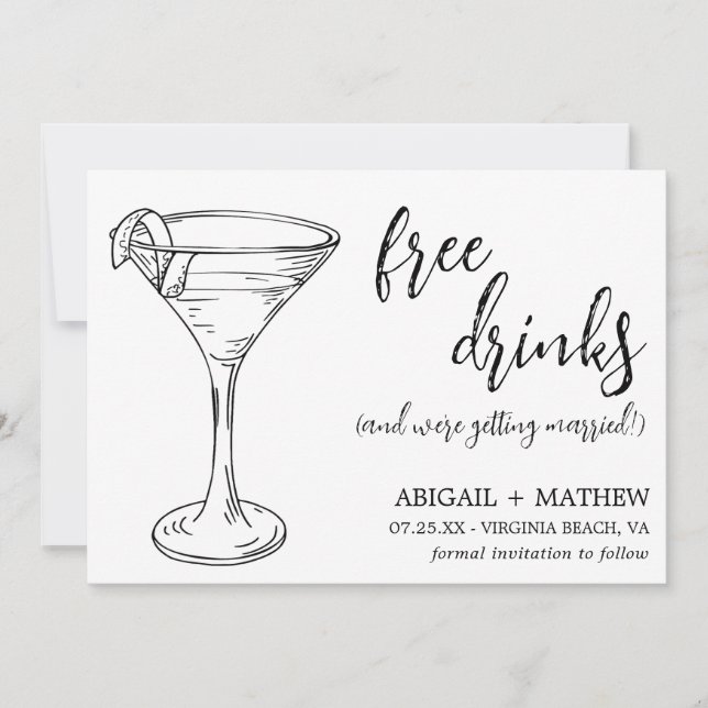 Funny Modern Cocktail Sketch Trendy Photo Wedding Save The Date (Front)