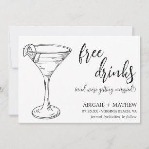 Funny Modern Cocktail Sketch Trendy Photo Wedding Save The Date