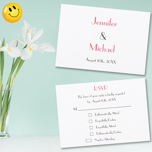 Funny Modern Custom Wedding White RSVP Card Invite