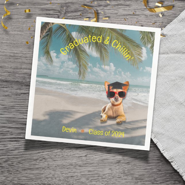 Funny Modern Dog Beach Graduation Paper Dinner Napkins (Matching cups, napkins and plates in the Graduated & Chillin' Collection are perfect for your party!)