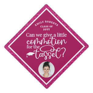 Funny Modern Elegant Pink Glitter Photo Class Of Graduation Cap Topper