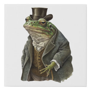 Funny Modern Frog Lords with Tie Coat & Hat On Faux Canvas Print