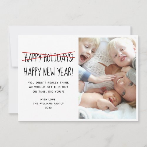 Funny Modern Happy New Year 3 Photo Holiday Card