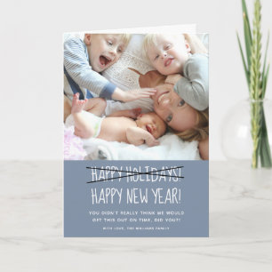Funny Modern Happy New Year Dusty Blue Holiday Card