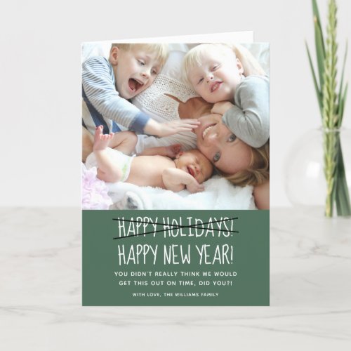 Funny Modern Happy New Year Green Holiday Card