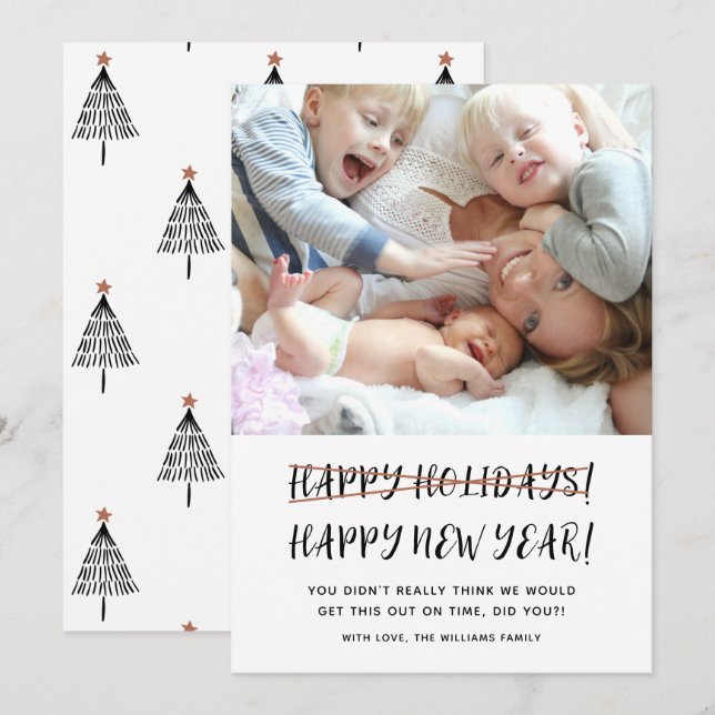 Funny Modern Happy New Year Photo Holiday Card (Front/Back)