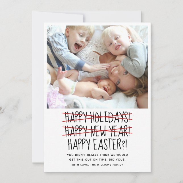 Funny Modern Late Happy New Year Holiday Card (Front)