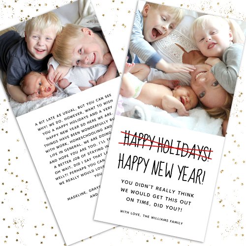 Funny Modern Late Happy New Year Holiday Card