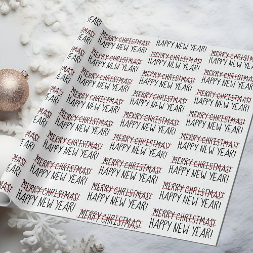 Funny Modern Late Merry Christmas Happy New Year Wrapping Paper