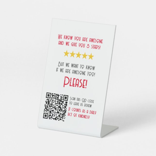 Funny modern leave a review promotional hostel  pedestal sign (Front)