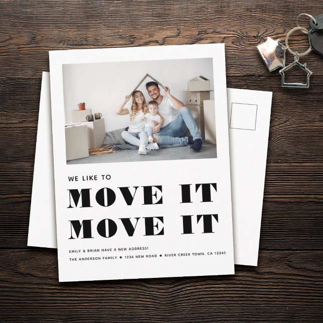 Funny Modern MOVE IT Simple Photo Moving Announcement Postcard (Creator Uploaded)
