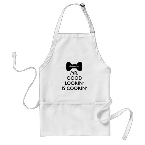 Funny Modern Mr Good Looking Bowtie Kitchen Grill Adult Apron