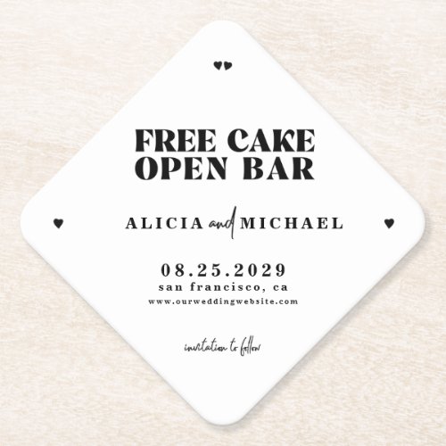Funny modern open bar wedding save the date paper coaster