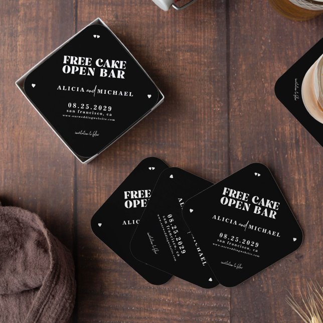 Funny modern open bar wedding save the date paper coaster (Creator Uploaded)