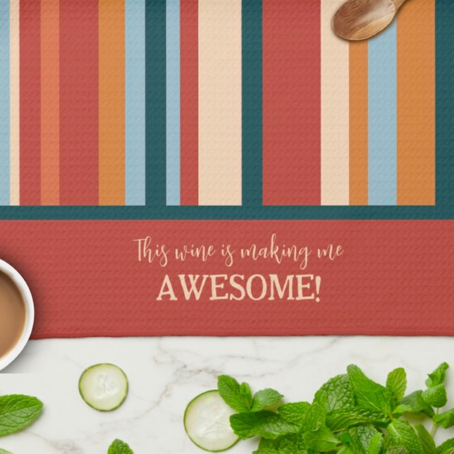 Funny Modern Stripe Custom Wine Quote Kitchen Towel (Creator Uploaded)