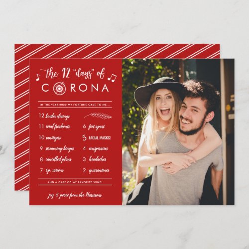 Funny Modern Twelve Days of Corona Red Photo Holiday Card