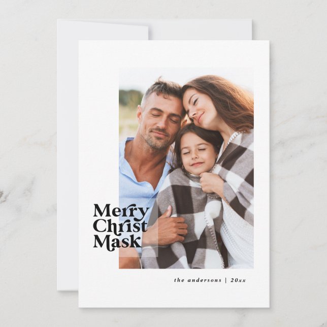 Funny modern typography covid christ mask photo holiday card (Front)