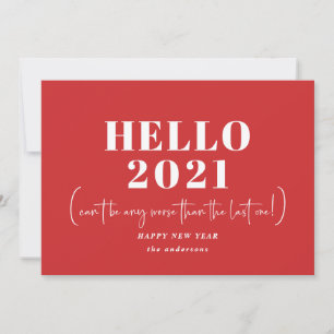 Funny modern typography hello new year holiday card