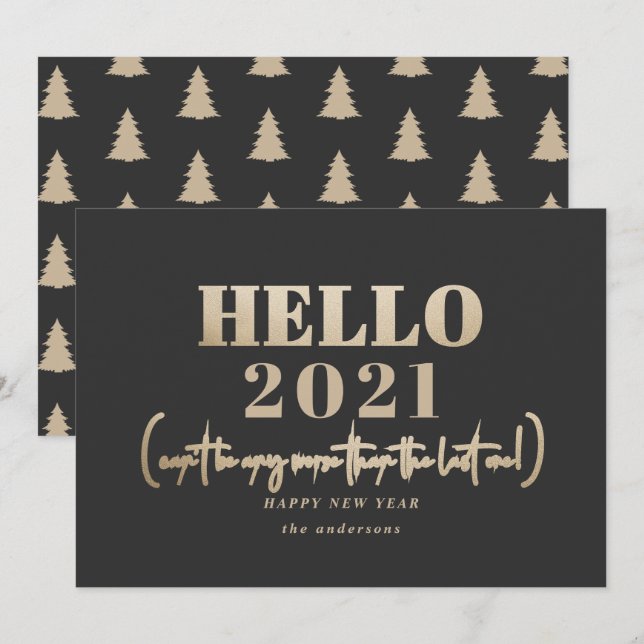 Funny modern typography hello new year holiday card (Front/Back)