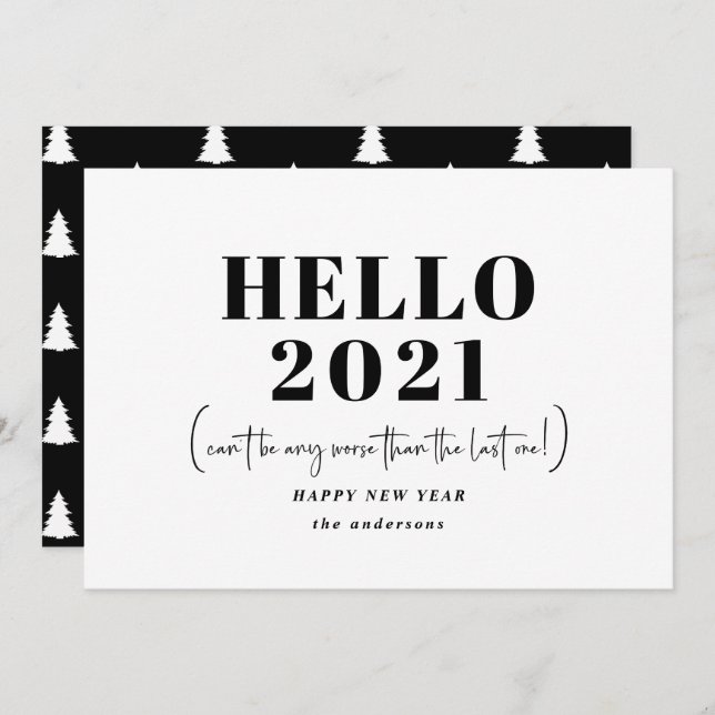Funny modern typography hello new year holiday card (Front/Back)