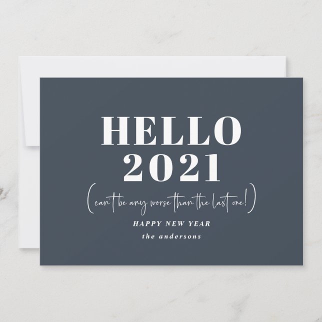 Funny modern typography hello new year holiday card (Front)