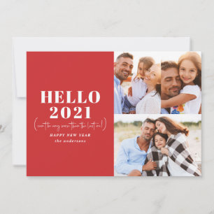 Funny modern typography hello new year photo holiday card