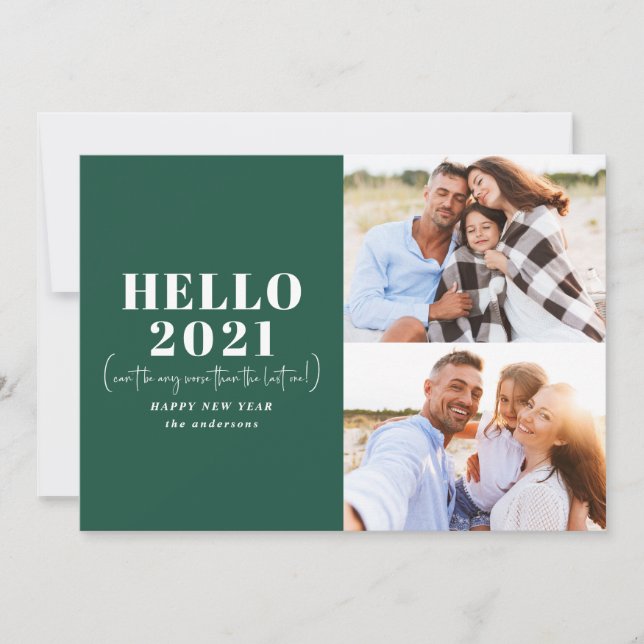 Funny modern typography hello new year photo holiday card (Front)