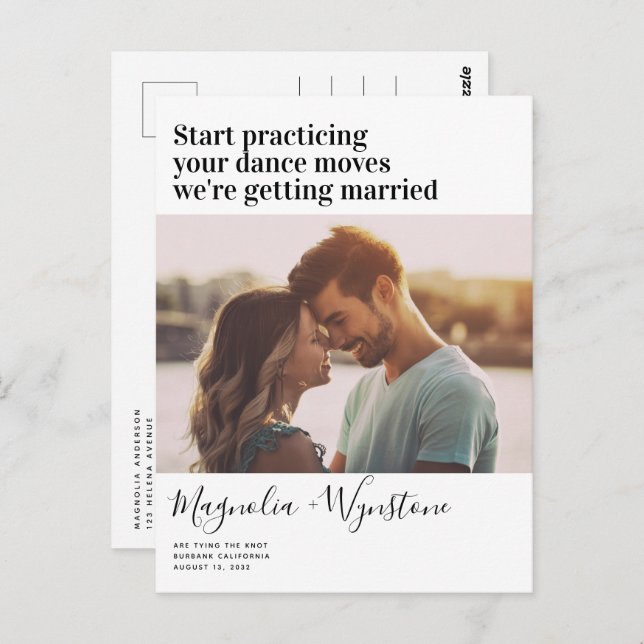 Funny Modern Typography Photo Wedding Save The Dat Postcard (Front/Back)