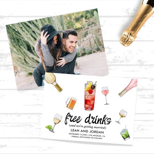 Funny Modern Unique Photo Free Drinks Wedding  Save The Date