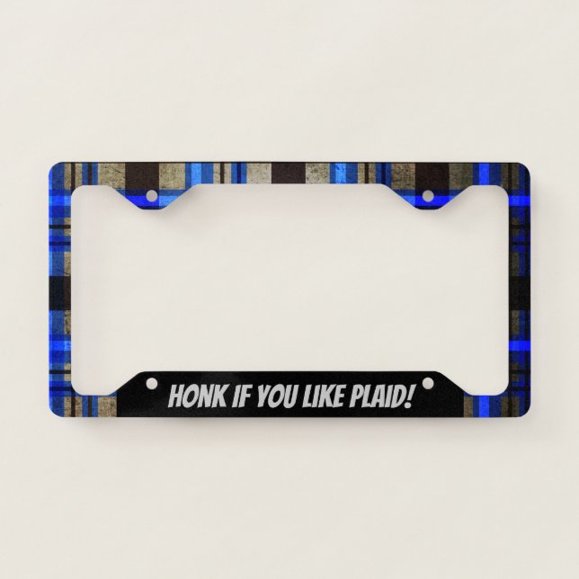 Funny Modern Urban Retro Plaid Tartan Black Blue License Plate Frame (Front)