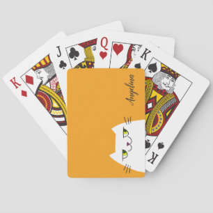 Funny Modern White Cat Mango Mojito Monogrammed Poker Cards
