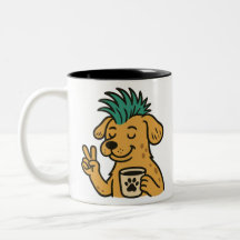 Funny Mohawk Dog Coffee Lover Peace Sign