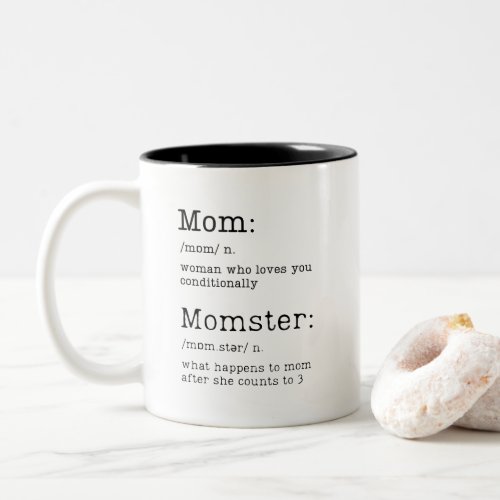 Funny Mom And Momster Definition Two_Tone Coffee Mug