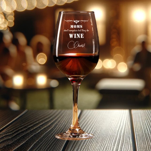 Funny Mom Cheers Etched Wine Glass (Personalized etched wine glass featuring your custom funny texts for Mom's birthday or Mother's Day)