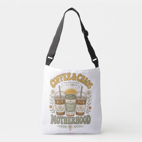 Funny Mom Coffee Floral Illustration Crossbody Bag