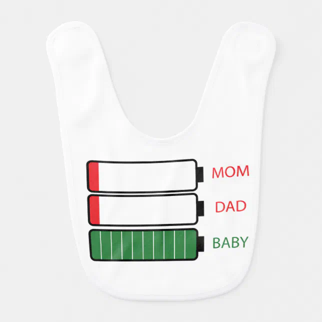Funny Mom Dad Baby Energy Batteries Baby Bib | Zazzle