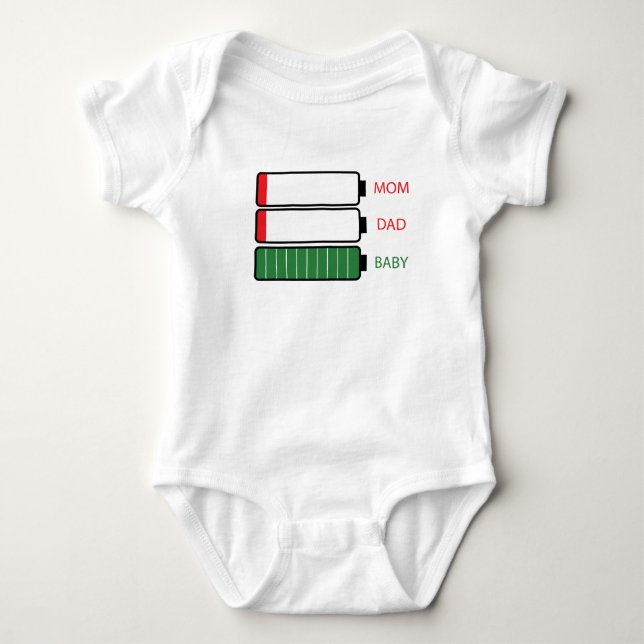 Funny Mom Dad Baby Energy Batteries Baby Bodysuit (Front)