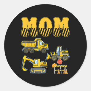 Funny Mom Dad Construction Excavator Kids Boy Fami Classic Round Sticker