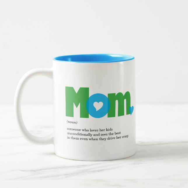 Funny Mom Definition Blue/Green Two-Tone Coffee Mug (Left)
