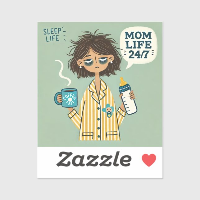 Funny Mom Magnet - "Mom Life 24/7" - Exhausted Mom Sticker (Sheet)