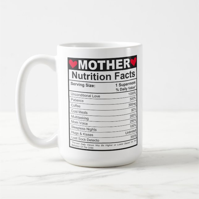 Funny Mom Nutrition Facts Mom Life Essentials Coffee Mug (Left)