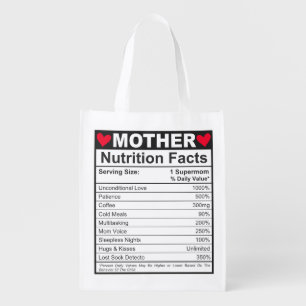 Funny Mom Nutrition Facts Mom Life Essentials Grocery Bag