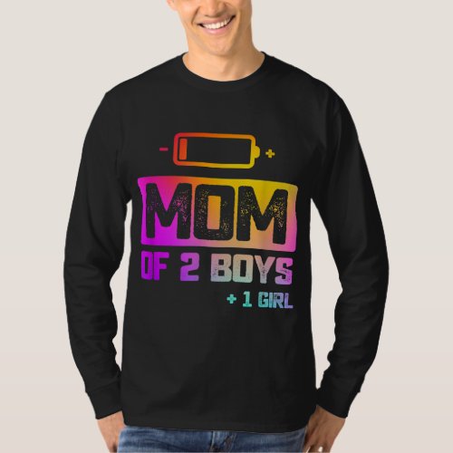 Funny Mom of 2 Boys 1 Girl Low Battery T_Shirt